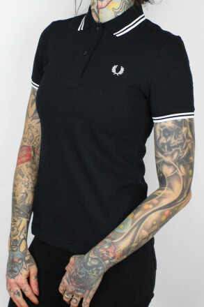Fred Perry Ladies Twin Tipped Polo Black White 10