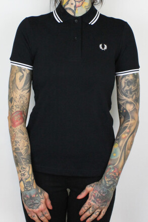 Fred Perry Ladies Twin Tipped Polo Black White 12
