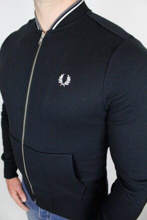 Fred Perry Zip Through Sweater Black White