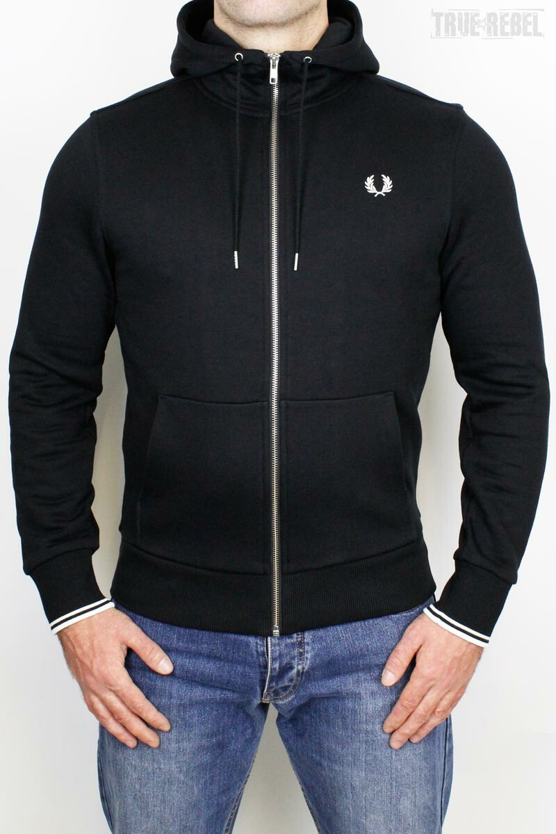 Fred Perry Zip Through Hoodie Black White