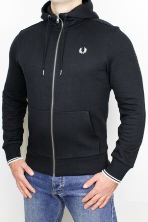 Fred Perry Zip Through Hoodie Black White