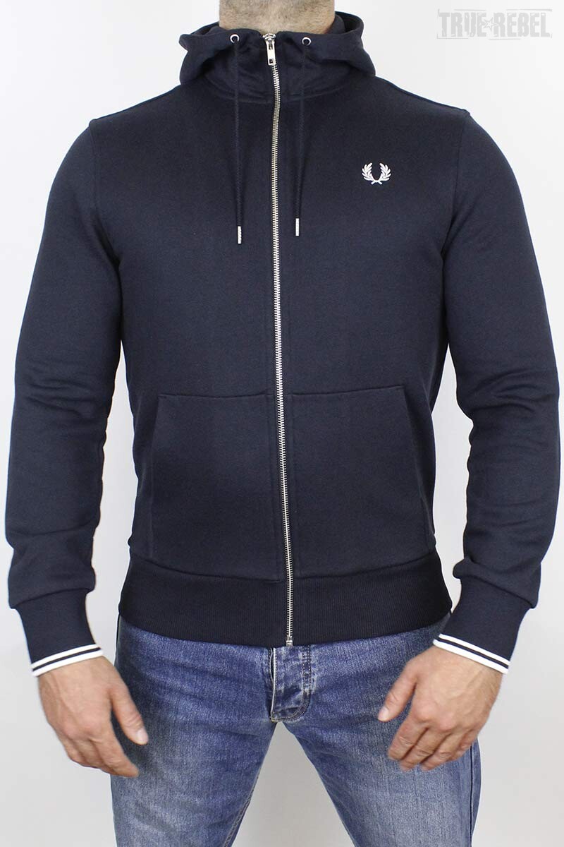 Fred Perry Zip Through Hoodie Navy White