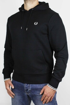 Fred Perry Tipped Hoodie Black White