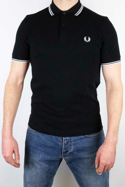 Fred Perry Polo Shirt Twin Tipped Black White