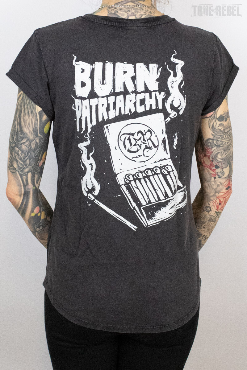 True Rebel Ladies Shirt Burn Patriarchy Stone Washed Black