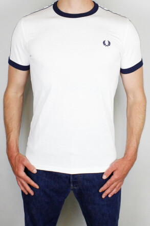 Fred Perry Taped Ringer T-Shirt Snow White Navy