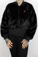 Fred Perry Ladies Amy Winehouse Faux Fur Jacket Heart Detail Black