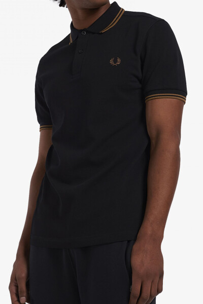 Fred Perry Polo Shirt Twin Tipped Black Shaded Stone