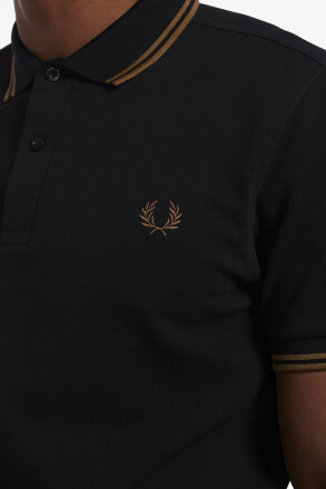 Fred Perry Polo Shirt Twin Tipped Black Shaded Stone