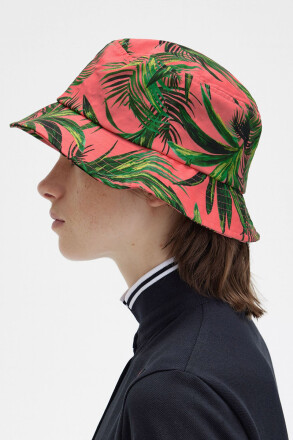 Fred Perry Amy Winehouse Bucket Hat Palm Print Coral Heat