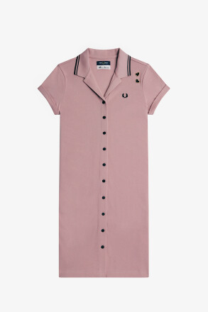 Fred Perry Amy Winehouse Pique Dress Button Thru Dusty Rose