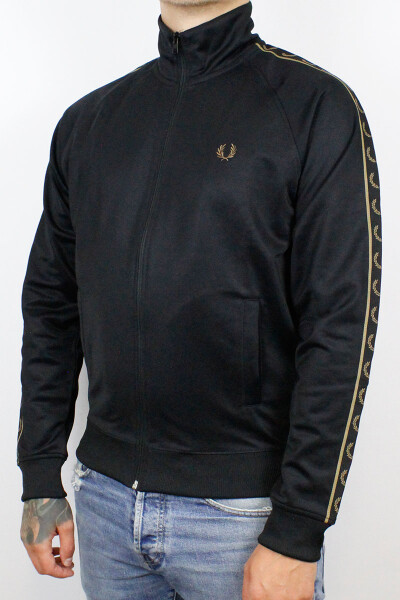Fred Perry Track Jacket Contrast Tape Black Shaded Stone
