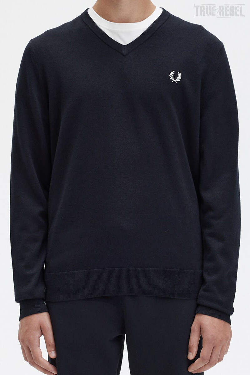 Fred Perry V Neck Jumper Classic Black