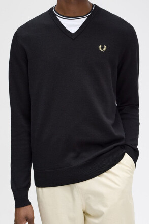 Fred Perry Classic V Neck Jumper Black Champagne