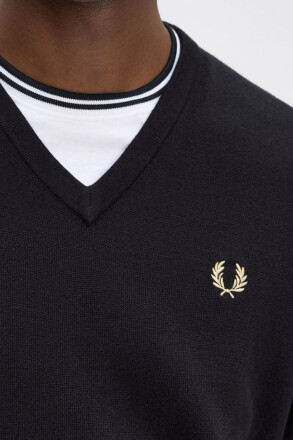 Fred Perry Classic V Neck Jumper Black Champagne