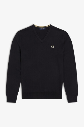 Fred Perry Classic V Neck Jumper Black Champagne