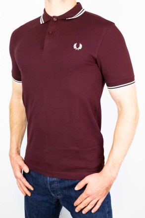 Fred Perry Twin Tipped Polo Shirt Oxblood White 3XL