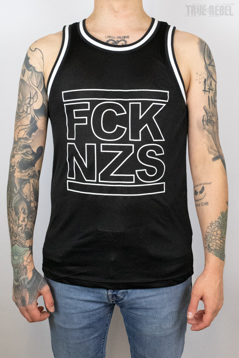 True Rebel Mesh Tank FCK NZS Outline Black
