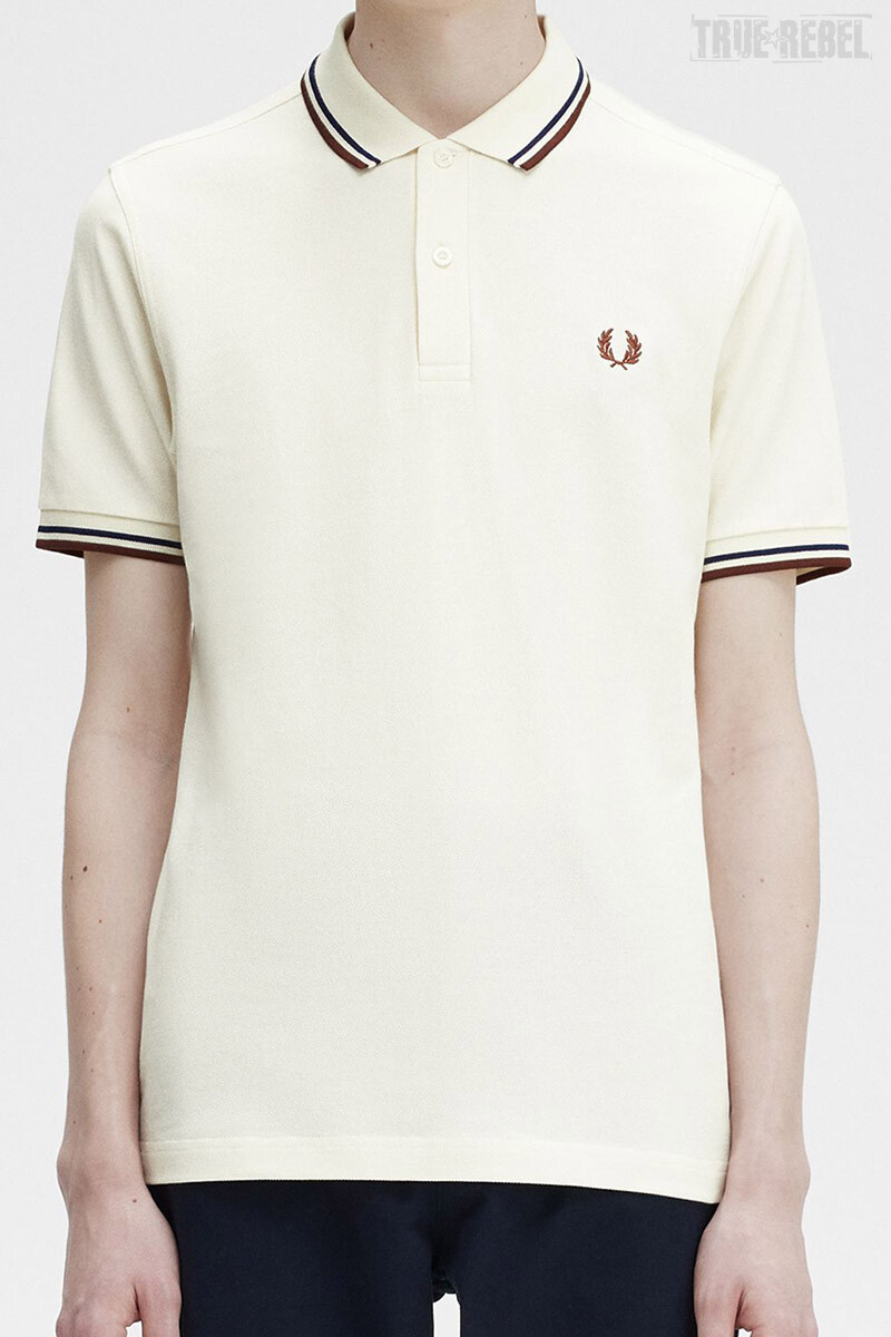 Fred Perry Polo Shirt Twin Tipped Ecru French Navy