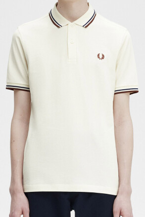 Fred Perry Polo Shirt Twin Tipped Ecru French Navy