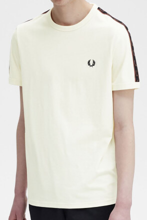 Fred Perry Ringer T-Shirt Contrast Tape Ecru Whiskey Brown