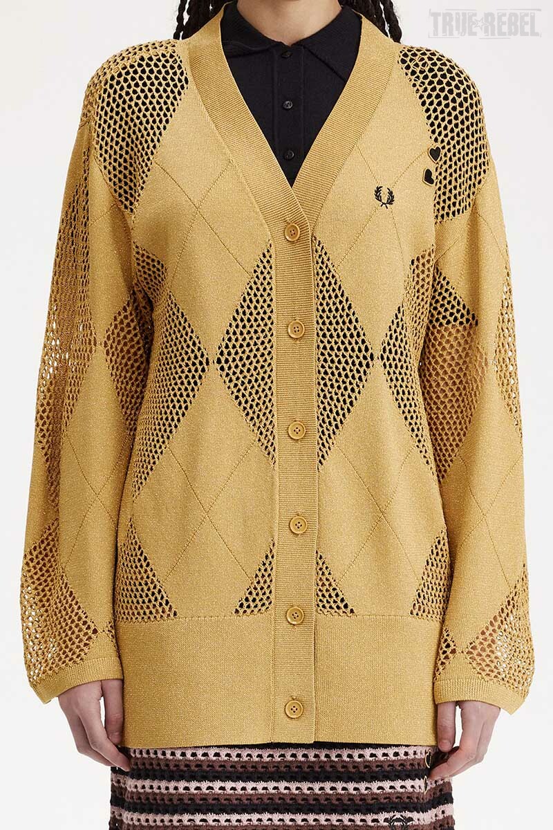 Fred Perry Amy Argyle Knitted Cardigan 1964 Gold