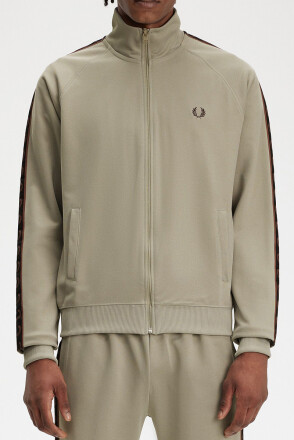 Fred Perry Track Jacket Contrast Tape Warm Grey Brick