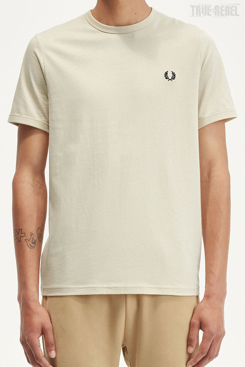 Fred Perry Ringer T-Shirt Oatmeal Black