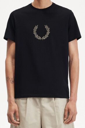 Fred Perry T-Shirt Flocked Laurel Wreath Graphic Black
