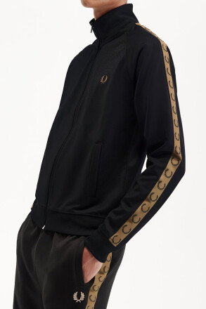 Fred Perry Track Jacket Contrast Tape Black Warm Stone