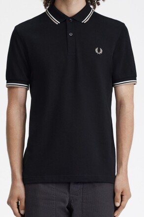 Fred Perry Polo Shirt Twin Tipped Black Snow White