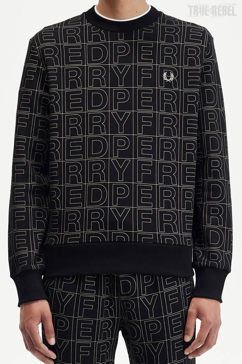 Fred Perry Spellout Graphic Sweater Black Champagne