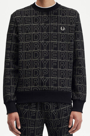 Fred Perry Spellout Graphic Sweater Black Champagne