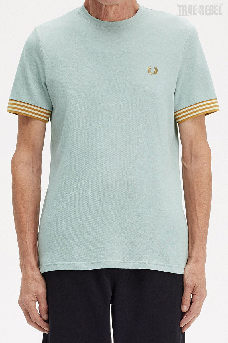 Fred Perry T-Shirt Striped Cuff Silver Blue