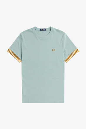 Fred Perry T-Shirt Striped Cuff Silver Blue