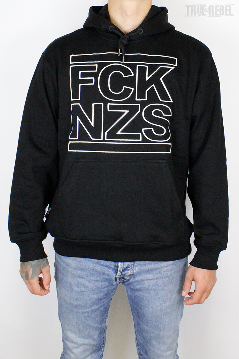 True Rebel Oversized Hoodie FCK NZS Outline Black