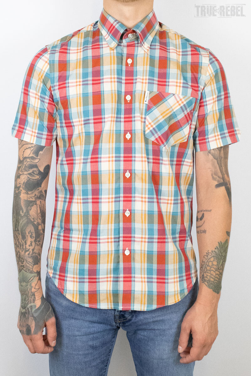 Ben Sherman Short Overcheck Gingham Shirt Kingfisher