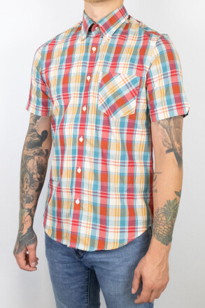 Ben Sherman Short Overcheck Gingham Shirt Kingfisher