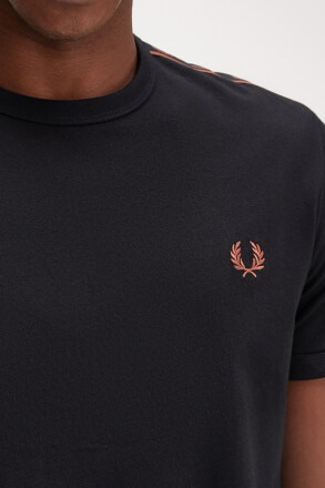 Fred Perry Ringer T-Shirt Contrast Tape Black Whiskey Brown