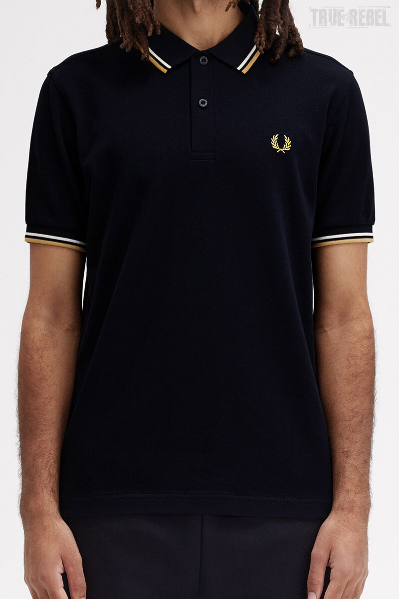 Fred Perry Polo Shirt Twin Tipped Navy Ecru