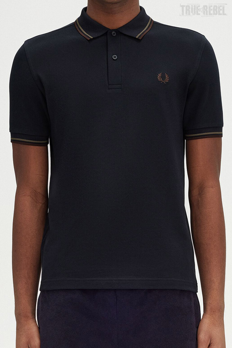 Fred Perry Polo Shirt Twin Tipped Navy Wreath Green