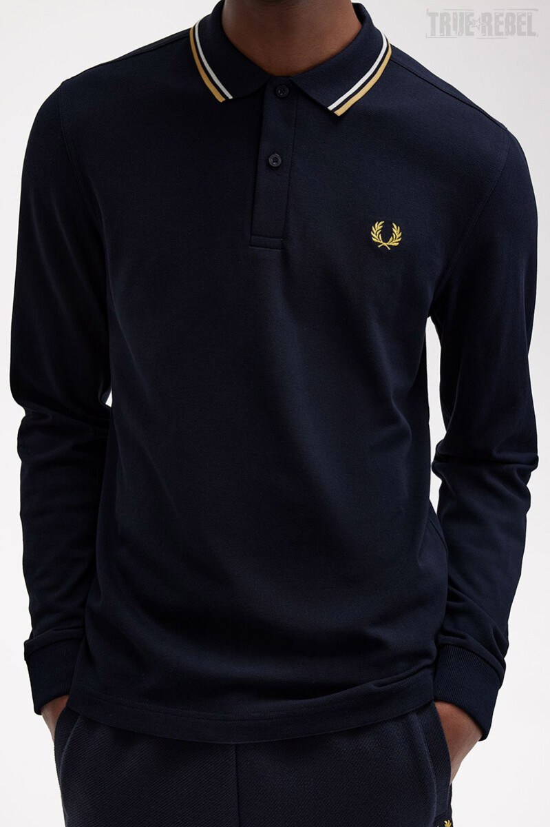 Fred Perry Longsleeve Polo Twin Tipped Navy Ecru