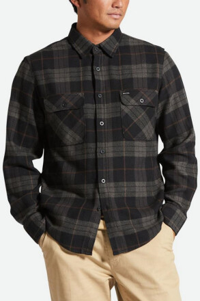 Brixton Bowery Flannel Shirt Black Charcoal