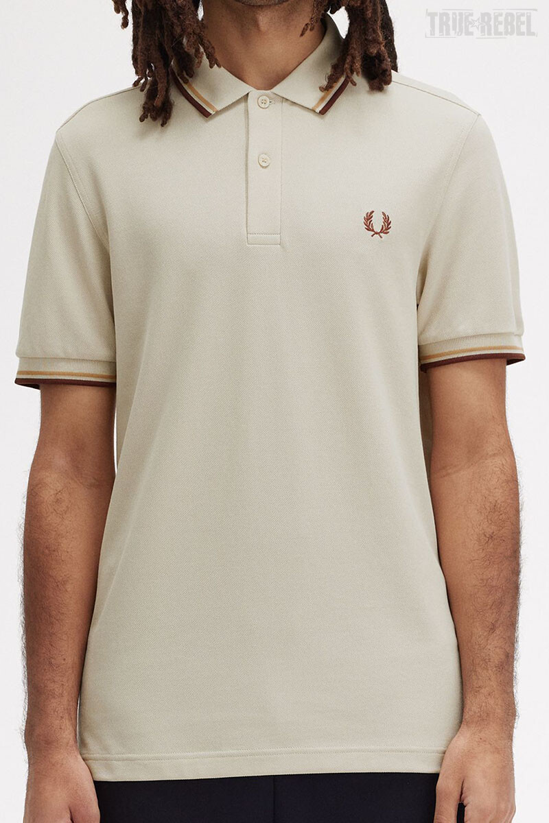 Fred Perry Polo Shirt Twin Tipped Oatmeal Honeycomb