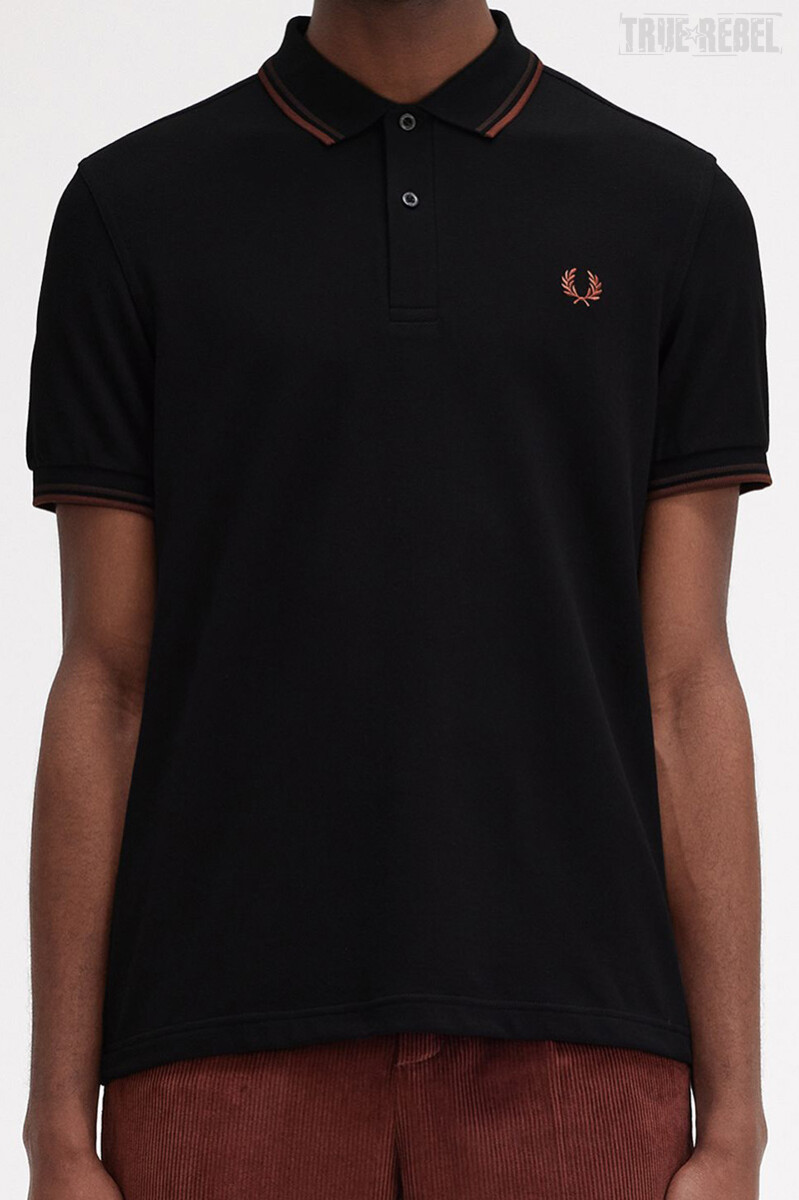 Fred Perry Polo Shirt Twin Tipped Black Carrington Brick