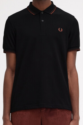 Fred Perry Polo Shirt Twin Tipped Black Carrington Brick