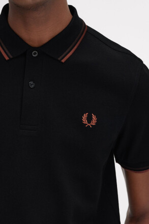 Fred Perry Polo Shirt Twin Tipped Black Carrington Brick