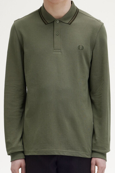 Fred Perry Longsleeve Polo Twin Tipped Wreath Green