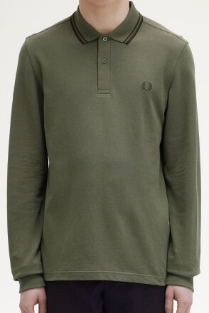 Fred Perry Longsleeve Polo Twin Tipped Wreath Green