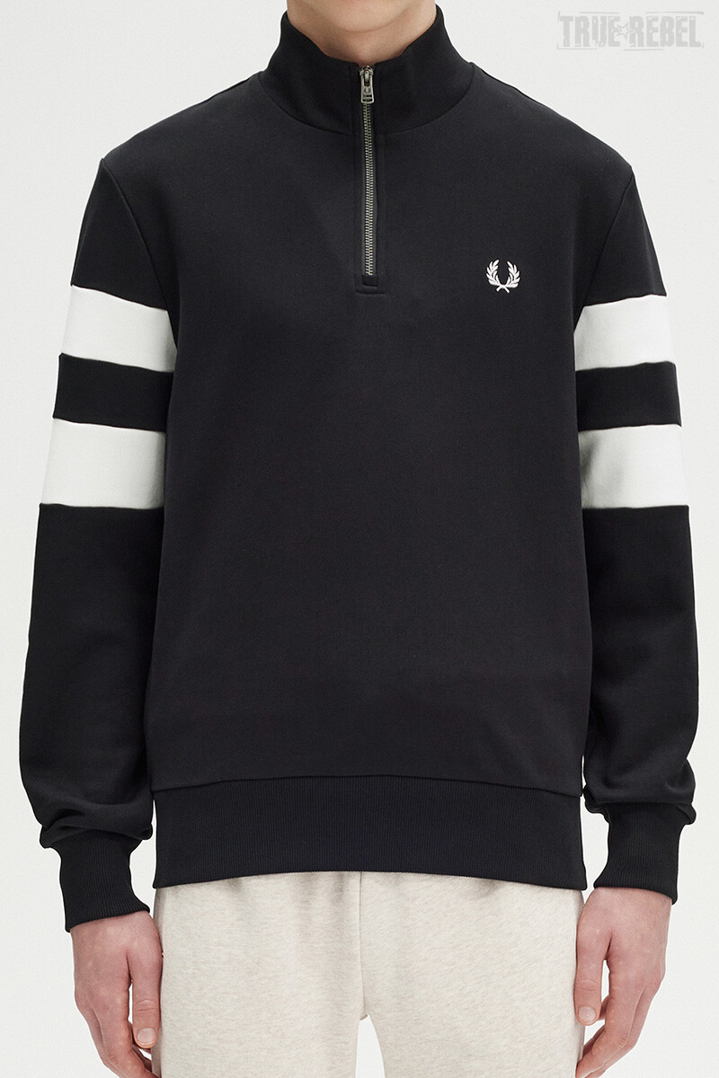 Fred Perry Half Zip Sweat Tipped Sleeve Black